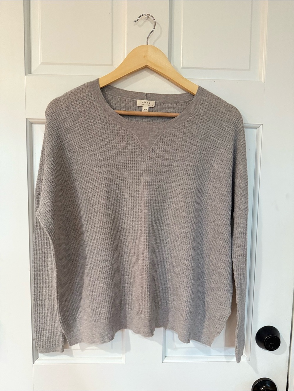 Soft Waffle Knit Sweater – Gray, XS